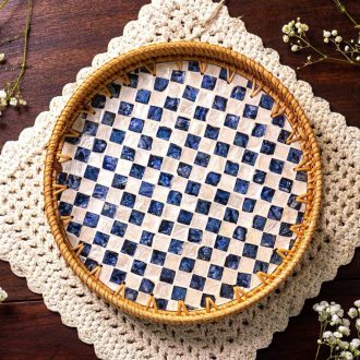 Rattan Serving Tray - Wicker Coffee Table Centerpiece Tray 30cm