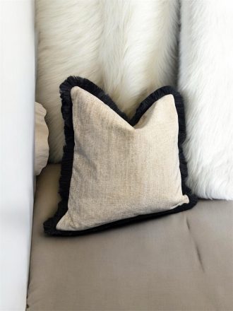 Marka Beige/Black Fringe Cushion Cover