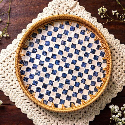 Rattan Serving Tray - Wicker Coffee Table Centerpiece Tray 30cm
