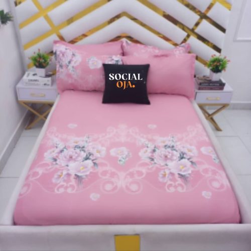 Baby Pink Floral Flat Bedsheet with Pillowcases
