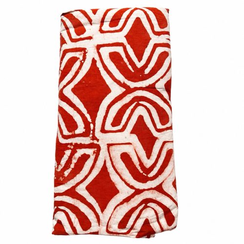 Half Moon Adire Fabric – 100% Cotton Hand-Dyed African Textile – Red Abstract Tie Dye Cloth (5 Yards)