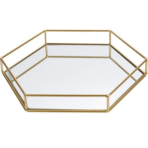 Hexagon Gold Decorative Mirror Tray Serving Platter (Large 34cm x 30cm x 5cm)