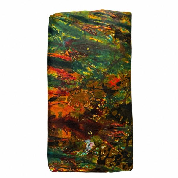 Green Multi Colour Adire Fabric – 100% Cotton Hand-Dyed African Textile, Green Orange Abstract Tie Dye Cloth (5 Yards)