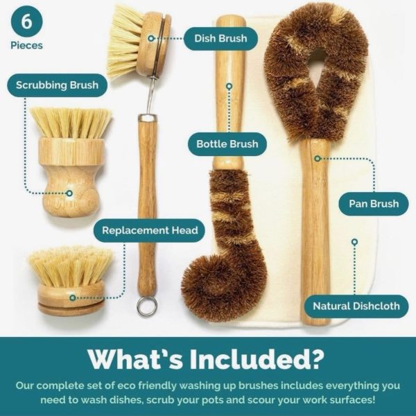 Bamboo Dish Brush Set | Eco-Friendly Washing Up Brushes