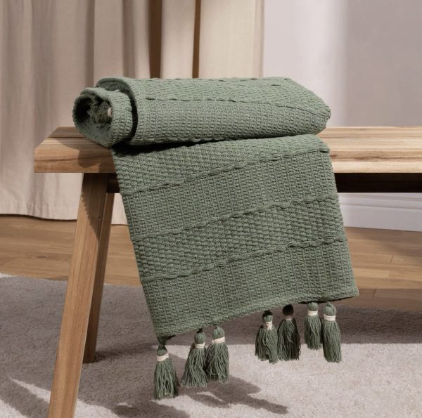 Caliche Woven Tasselled Throw Khaki