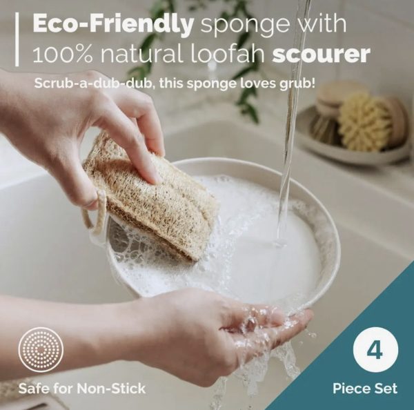 Bamboo Dish Brush Set | Washing Up Cleaning Brushes 4pcs